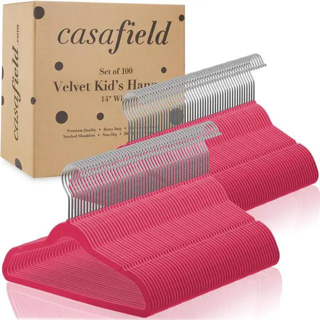 Alt view image 4 of 6 - Casafield 100 Velvet Kid's Hangers - 14" Size for Children's Clothes - Pink