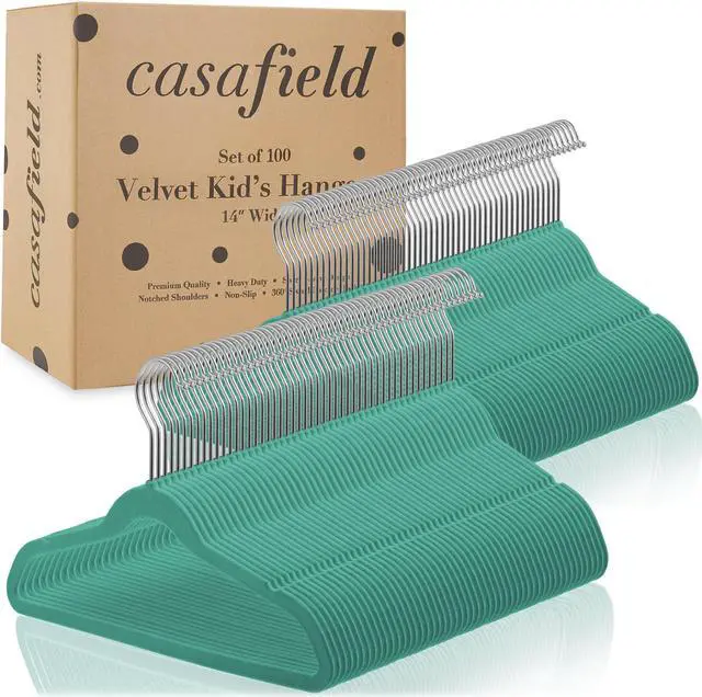 Alt view image 4 of 6 - Casafield 100 Velvet Kid's Hangers - 14" Size for Children's Clothes - Teal