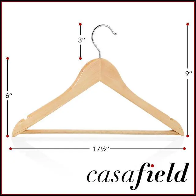Alt view image 5 of 6 - Casafield - 20 Natural Wooden Suit Hangers - Premium Lotus Wood with Notches & Chrome Swivel Hook for Dress Clothes, Coats, Jackets, Pants, Shirts, Skirts