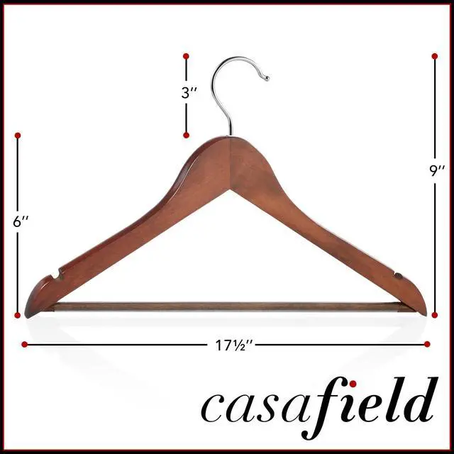 Alt view image 5 of 6 - Casafield - 20 Walnut Wooden Suit Hangers - Premium Lotus Wood with Notches & Chrome Swivel Hook for Dress Clothes, Coats, Jackets, Pants, Shirts, Skirts