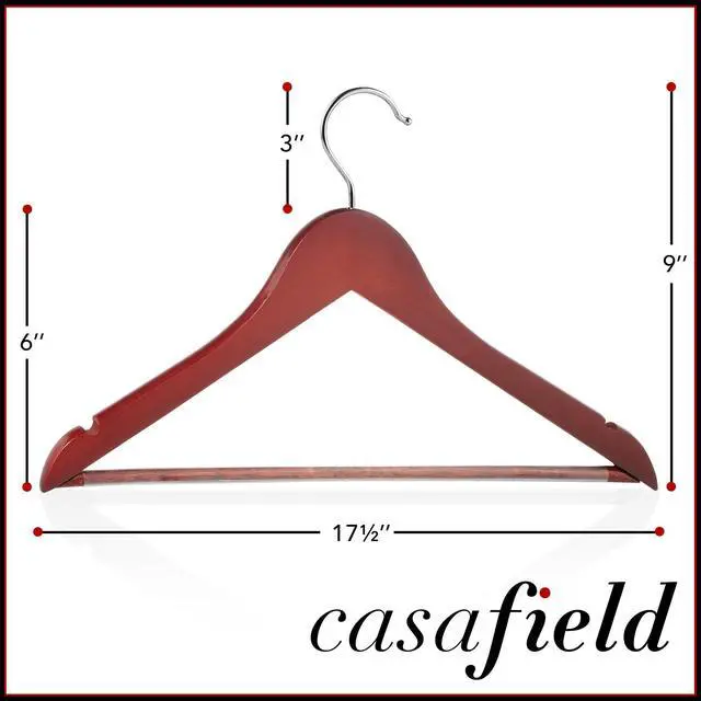 Alt view image 5 of 6 - Casafield - 20 Cherry Wooden Suit Hangers - Premium Lotus Wood with Notches & Chrome Swivel Hook for Dress Clothes, Coats, Jackets, Pants, Shirts, Skirts