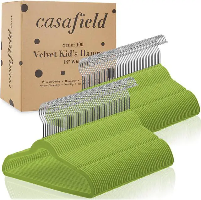Alt view image 4 of 6 - Casafield 100 Velvet Kid's Hangers - 14" Size for Children's Clothes - Lime Green