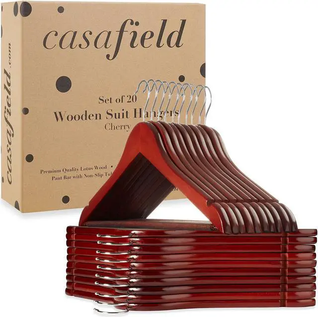 Alt view image 6 of 6 - Casafield - 20 Cherry Wooden Suit Hangers - Premium Lotus Wood with Notches & Chrome Swivel Hook for Dress Clothes, Coats, Jackets, Pants, Shirts, Skirts