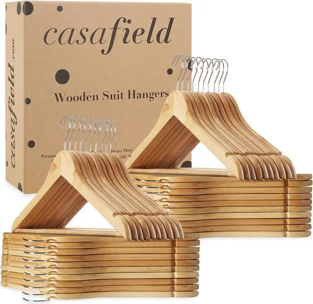 Alt view image 6 of 6 - Casafield - 40 Natural Wooden Suit Hangers - Premium Lotus Wood with Notches & Chrome Swivel Hook for Dress Clothes, Coats, Jackets, Pants, Shirts, Skirts