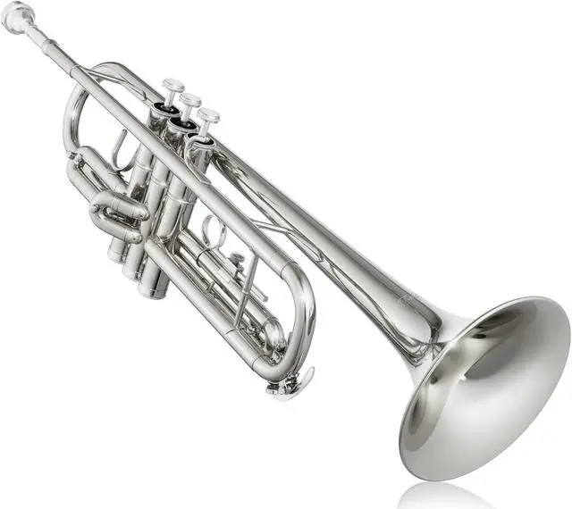 Alt view image 2 of 6 - Ashthorpe Standard Bb Trumpet with Nickel Plated Finish - Includes Case, Mouthpiece, Gloves, Cleaning Cloth, Valve Oil