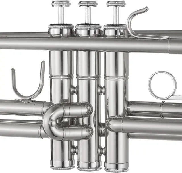 Alt view image 3 of 6 - Ashthorpe Standard Bb Trumpet with Nickel Plated Finish - Includes Case, Mouthpiece, Gloves, Cleaning Cloth, Valve Oil