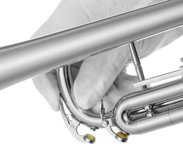 Alt view image 6 of 6 - Ashthorpe Standard Bb Trumpet with Nickel Plated Finish - Includes Case, Mouthpiece, Gloves, Cleaning Cloth, Valve Oil