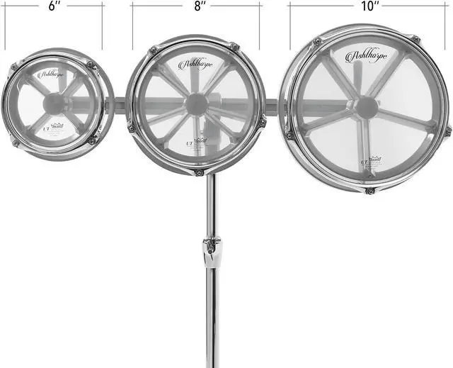 Alt view image 3 of 6 - Ashthorpe Roto Tom Drum Set with Stand - 6", 8", 10" Toms with Remo Heads
