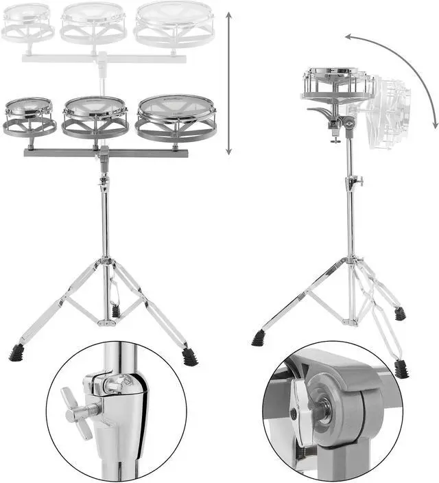 Alt view image 4 of 6 - Ashthorpe Roto Tom Drum Set with Stand - 6", 8", 10" Toms with Remo Heads