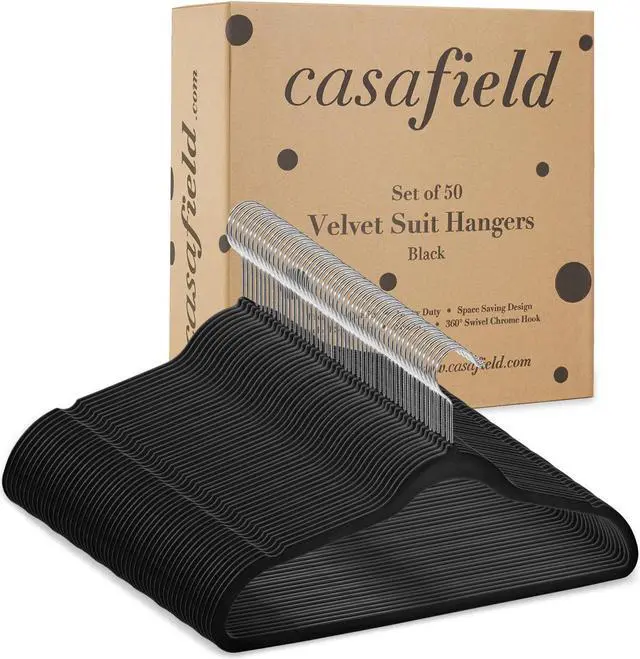 Alt view image 6 of 6 - Casafield 50 Black Velvet Suit Hangers - Space-Saving Non-Slip Clothes Hanger