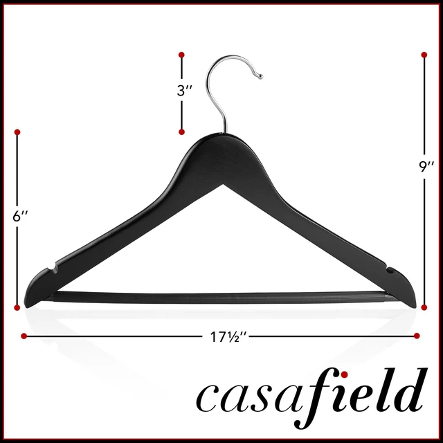 Alt view image 5 of 6 - Casafield - 40 Black Wooden Suit Hangers - Premium Lotus Wood with Notches & Chrome Swivel Hook for Dress Clothes, Coats, Jackets, Pants, Shirts, Skirts
