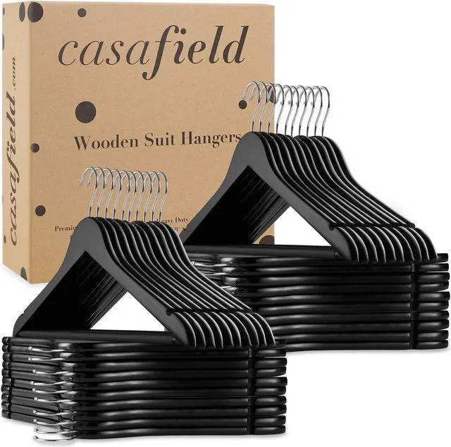 Alt view image 6 of 6 - Casafield - 40 Black Wooden Suit Hangers - Premium Lotus Wood with Notches & Chrome Swivel Hook for Dress Clothes, Coats, Jackets, Pants, Shirts, Skirts