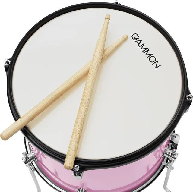 Alt view image 3 of 6 - Gammon Percussion 5-Piece Junior Starter Drum Kit with Cymbals, Hardware, Sticks, & Throne - Pink