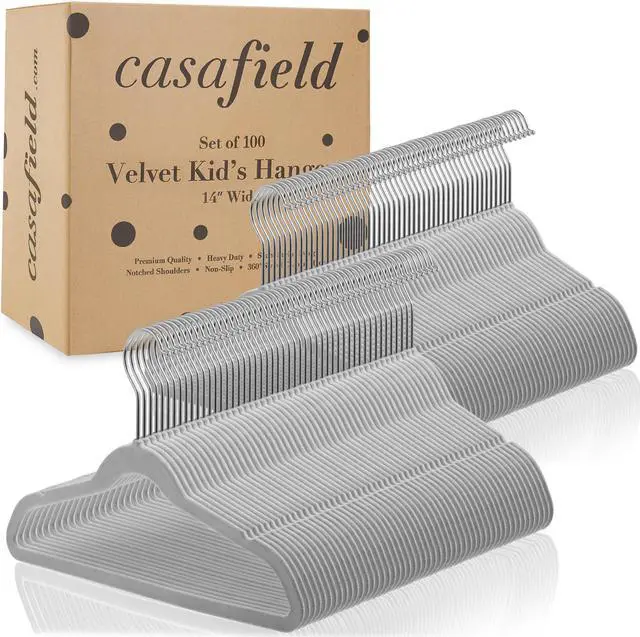 Alt view image 4 of 6 - Casafield 100 Velvet Kid's Hangers - 14" Size for Children's Clothes - Gray