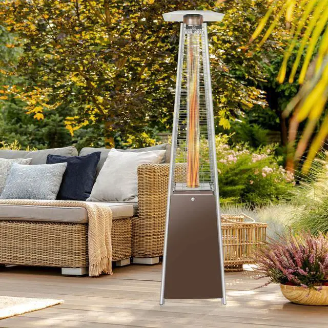 Alt view image 6 of 6 - Casafield Outdoor Propane Patio Heater with Wheels, Mocha - Modern Dancing Flame, Commercial & Residential, Uses Standard 20lb LP Gas Tank