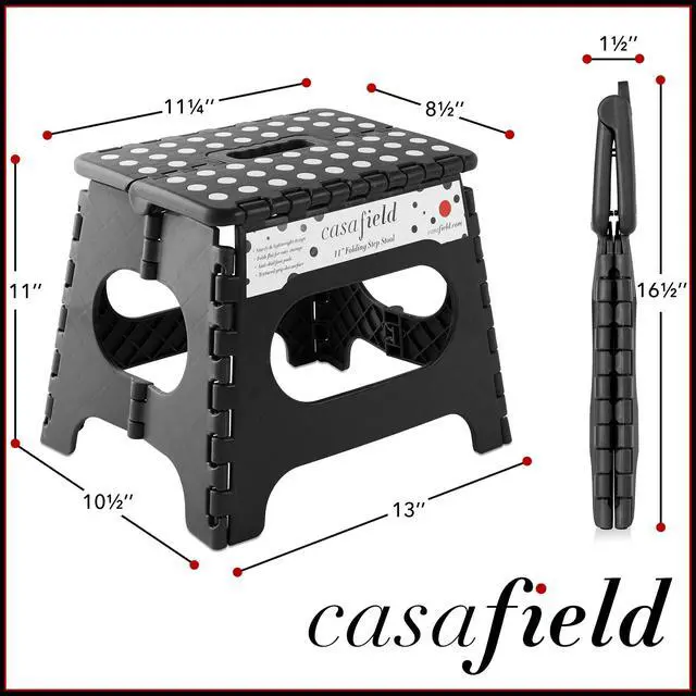 Alt view image 3 of 6 - Casafield 11" Folding Step Stool with Handle (Set of 2), Black - Portable Collapsible Small Plastic Foot Stool for Kids and Adults - Use in the Kitchen, Bathroom and Bedroom