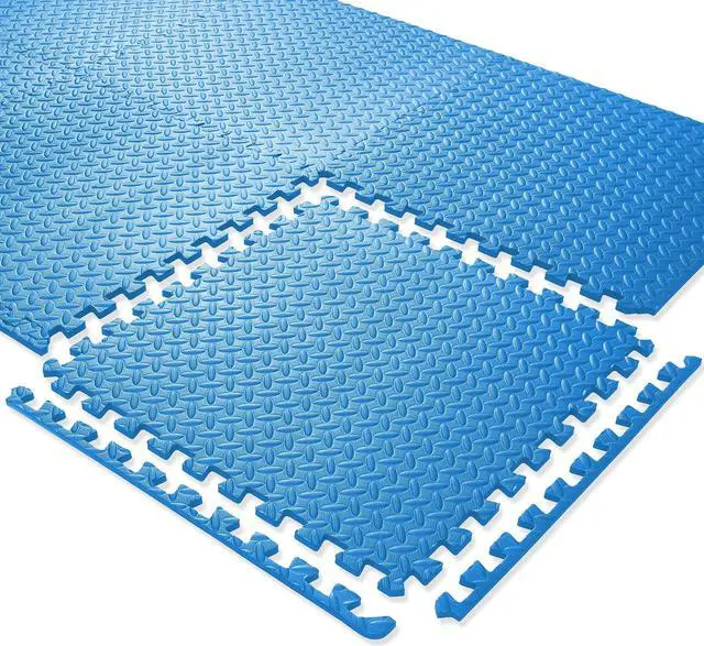 Alt view image 4 of 6 - Philosophy Gym Pack of 6 Exercise Flooring Mats - 24 x 24 Inch Foam Rubber Interlocking Puzzle Floor Tiles - Blue