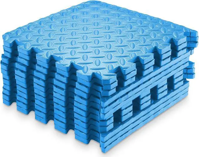 Alt view image 2 of 6 - Philosophy Gym Pack of 12 Exercise Flooring Mats - 12 x 12 Inch Foam Rubber Interlocking Puzzle Floor Tiles - Blue