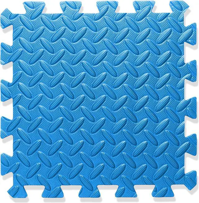 Alt view image 5 of 6 - Philosophy Gym Pack of 12 Exercise Flooring Mats - 12 x 12 Inch Foam Rubber Interlocking Puzzle Floor Tiles - Blue