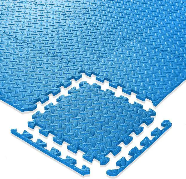 Alt view image 4 of 6 - Philosophy Gym Pack of 12 Exercise Flooring Mats - 12 x 12 Inch Foam Rubber Interlocking Puzzle Floor Tiles - Blue