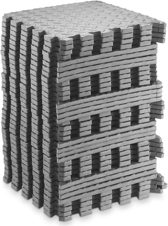 Alt view image 2 of 6 - Philosophy Gym Pack of 36 Exercise Flooring Mats - 12 x 12 Inch Foam Rubber Interlocking Puzzle Floor Tiles - Gray