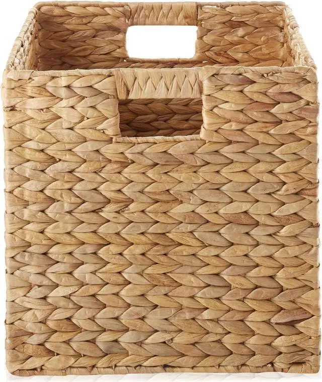 Alt view image 4 of 6 - Casafield 12" x 12" Water Hyacinth Storage Baskets, Natural - Set of 2 Collapsible Cube Organizers, Woven Bins for Bathroom, Bedroom, Laundry, Pantry, Shelves