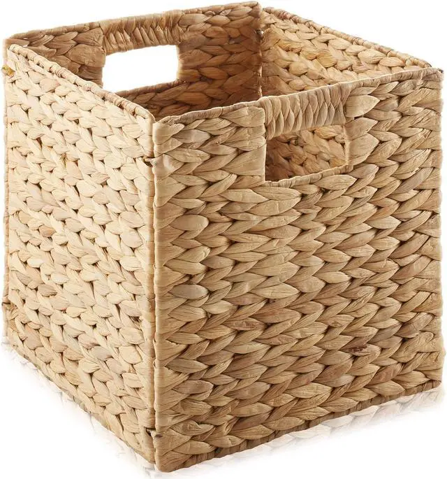 Alt view image 3 of 6 - Casafield 10.5" x 10.5" Water Hyacinth Storage Baskets, Natural - Set of 2 Collapsible Cube Organizers, Woven Bins for Bathroom, Bedroom, Laundry, Pantry, Shelves