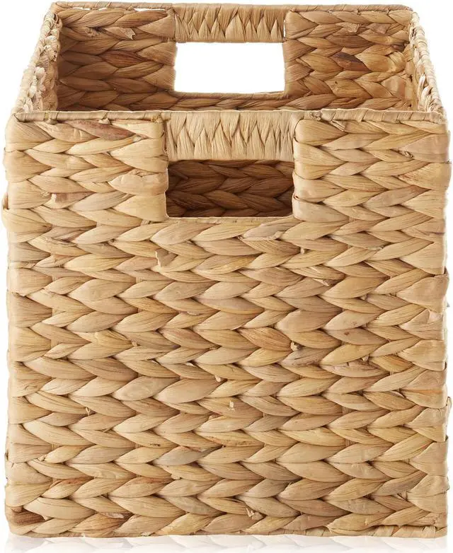 Alt view image 4 of 6 - Casafield 10.5" x 10.5" Water Hyacinth Storage Baskets, Natural - Set of 2 Collapsible Cube Organizers, Woven Bins for Bathroom, Bedroom, Laundry, Pantry, Shelves