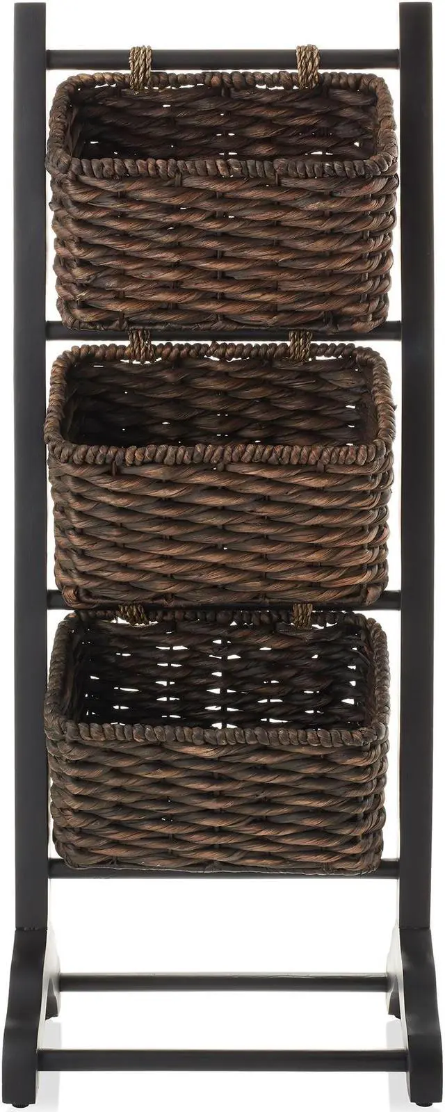 Alt view image 3 of 6 - Casafield 3-Tier Floor Stand with Water Hyacinth Storage Baskets, Black/Espresso - Standing Organizer Rack for Bathroom, Kitchen, Laundry, Living Room