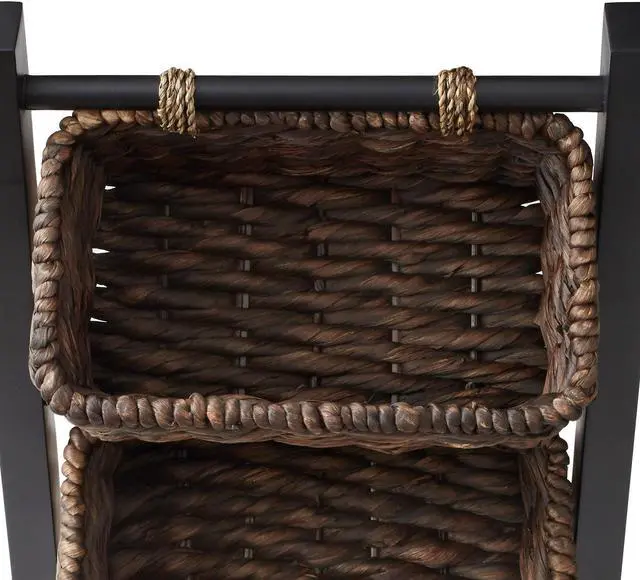Alt view image 6 of 6 - Casafield 3-Tier Floor Stand with Water Hyacinth Storage Baskets, Black/Espresso - Standing Organizer Rack for Bathroom, Kitchen, Laundry, Living Room