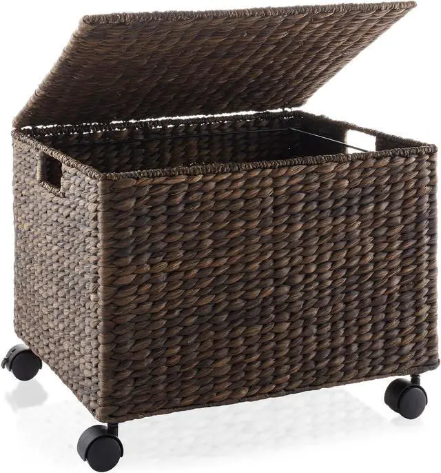 Alt view image 3 of 6 - Casafield Rolling Filing Cabinet, Espresso - Water Hyacinth File Organizer with Lid and Locking Wheels, Home Office Storage for Hanging Folders