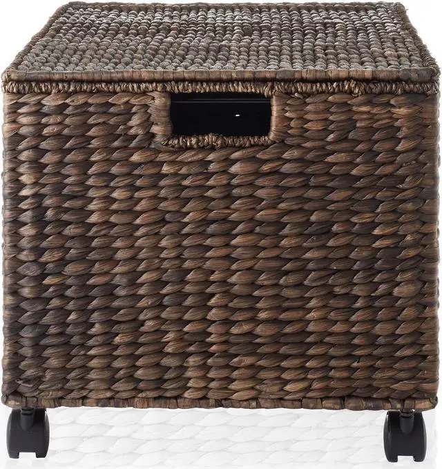 Alt view image 4 of 6 - Casafield Rolling Filing Cabinet, Espresso - Water Hyacinth File Organizer with Lid and Locking Wheels, Home Office Storage for Hanging Folders