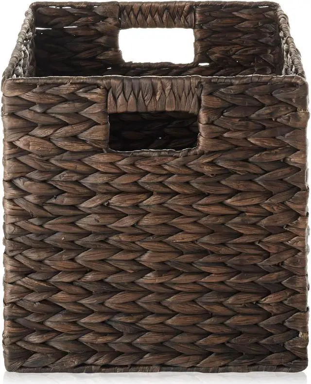 Alt view image 4 of 6 - Casafield 10.5" x 10.5" Water Hyacinth Storage Baskets, Espresso - Set of 2 Collapsible Cube Organizers, Woven Bins for Bathroom, Bedroom, Laundry, Pantry, Shelves