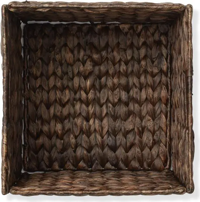 Alt view image 6 of 6 - Casafield 10.5" x 10.5" Water Hyacinth Storage Baskets, Espresso - Set of 2 Collapsible Cube Organizers, Woven Bins for Bathroom, Bedroom, Laundry, Pantry, Shelves