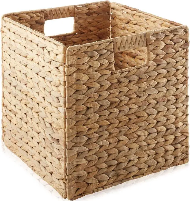 Alt view image 3 of 6 - Casafield 12" x 12" Water Hyacinth Storage Baskets, Natural - Set of 6 Collapsible Cube Organizers, Woven Bins for Bathroom, Bedroom, Laundry, Pantry, Shelves
