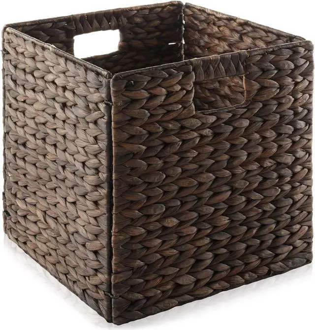 Alt view image 3 of 6 - Casafield 12" x 12" Water Hyacinth Storage Baskets, Espresso - Set of 4 Collapsible Cube Organizers, Woven Bins for Bathroom, Bedroom, Laundry, Pantry, Shelves