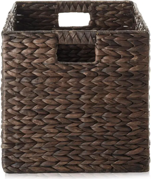 Alt view image 4 of 6 - Casafield 12" x 12" Water Hyacinth Storage Baskets, Espresso - Set of 4 Collapsible Cube Organizers, Woven Bins for Bathroom, Bedroom, Laundry, Pantry, Shelves