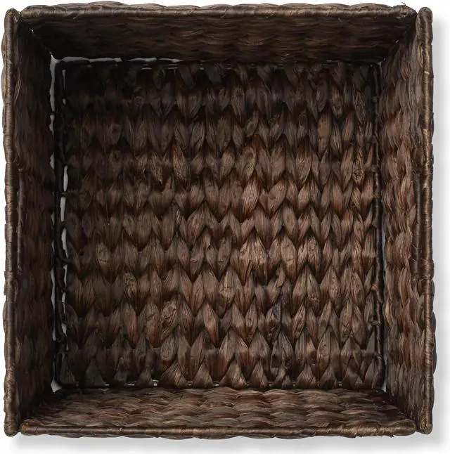 Alt view image 6 of 6 - Casafield 12" x 12" Water Hyacinth Storage Baskets, Espresso - Set of 4 Collapsible Cube Organizers, Woven Bins for Bathroom, Bedroom, Laundry, Pantry, Shelves