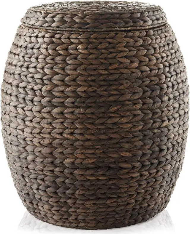 Alt view image 3 of 6 - Casafield Round Storage Basket with Lid - Espresso, Handwoven Water Hyacinth Organizer for Laundry, Blankets, Plants, Bedroom, Living Room, Home Office