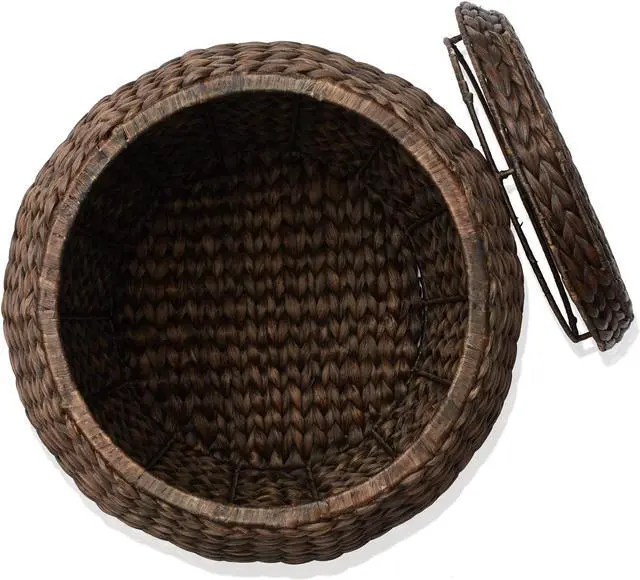 Alt view image 4 of 6 - Casafield Round Storage Basket with Lid - Espresso, Handwoven Water Hyacinth Organizer for Laundry, Blankets, Plants, Bedroom, Living Room, Home Office