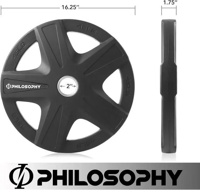 Alt view image 3 of 6 - Philosophy Gym Set of 2 Rubber Coated 2-inch Olympic Grip Weight Plates (45 LB each) for Weightlifting