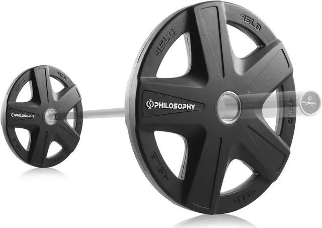 Alt view image 4 of 6 - Philosophy Gym Set of 2 Rubber Coated 2-inch Olympic Grip Weight Plates (45 LB each) for Weightlifting
