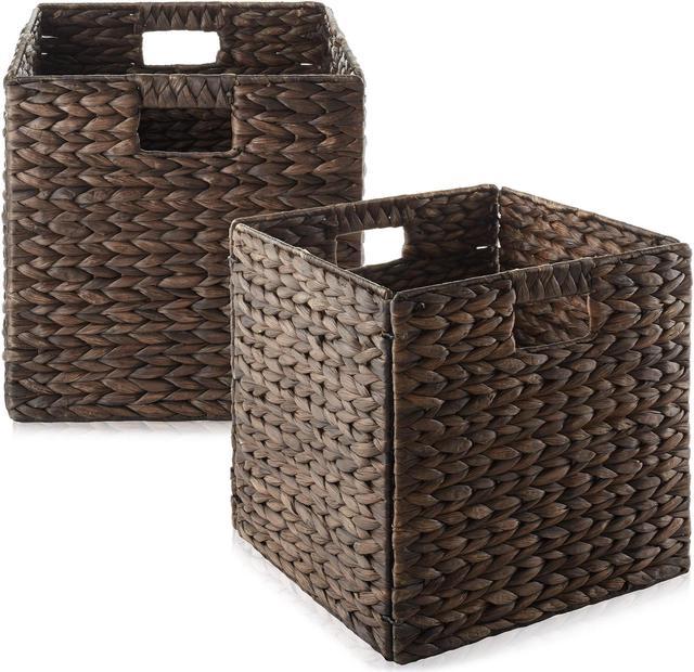 Wicker Storage Box Cube Storage Baskets Woven Shelf Basket Organizer  Natural Storage Bins Pantry Toy Bedding Storage Container