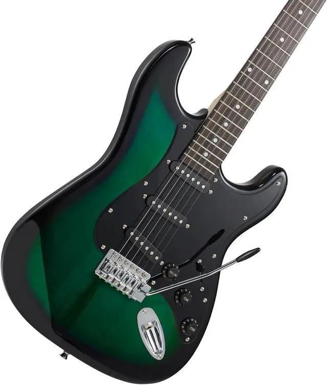Alt view image 2 of 6 - Ashthorpe 39-Inch Electric Guitar (Green-Black), Full-Size Guitar Kit with Padded Gig Bag, Tremolo Bar, Strap, Strings, Cable, Cloth, Picks