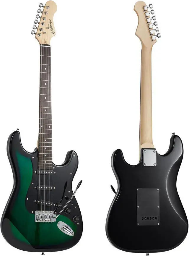 Alt view image 4 of 6 - Ashthorpe 39-Inch Electric Guitar (Green-Black), Full-Size Guitar Kit with Padded Gig Bag, Tremolo Bar, Strap, Strings, Cable, Cloth, Picks