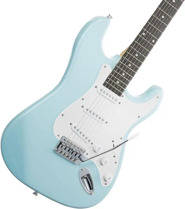 Alt view image 2 of 6 - Ashthorpe 39-Inch Electric Guitar (Light Blue-Silver), Full-Size Guitar Kit with Padded Gig Bag, Tremolo Bar, Strap, Strings, Cable, Cloth, Picks
