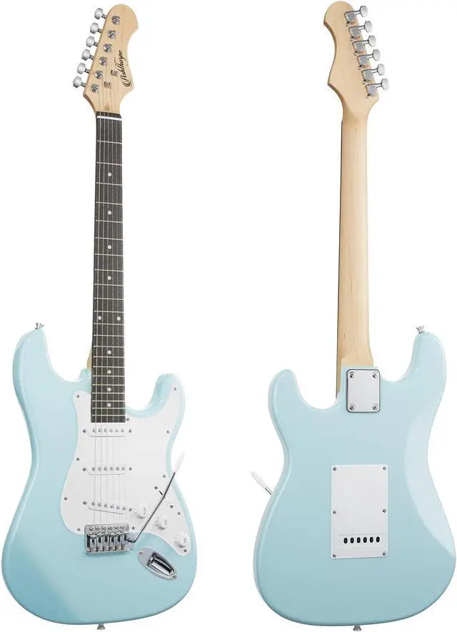 Alt view image 4 of 6 - Ashthorpe 39-Inch Electric Guitar (Light Blue-Silver), Full-Size Guitar Kit with Padded Gig Bag, Tremolo Bar, Strap, Strings, Cable, Cloth, Picks
