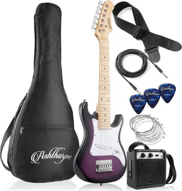Main image of Ashthorpe 30-inch Beginner Electric Guitar Kit with Amplifier (Purple), Basic Starter Package w/ Gig Bag, Strings, Strap, Picks