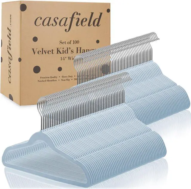 Alt view image 4 of 6 - Casafield 100 Velvet Kid's Hangers - 14" Size for Children's Clothes - Light Blue
