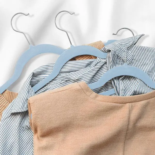 Alt view image 6 of 6 - Casafield 100 Velvet Kid's Hangers - 14" Size for Children's Clothes - Light Blue